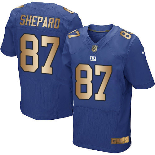 Nike Giants #87 Sterling Shepard Royal Blue Team Color Men's Stitched NFL Elite Gold Jersey - Click Image to Close